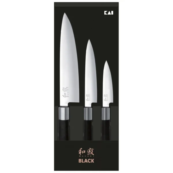 Coffret 3 Couteaux Japonais Universel 10 Cm Universel 15 Cm Et Chef 20 Cm Wasabi Black Kai 1