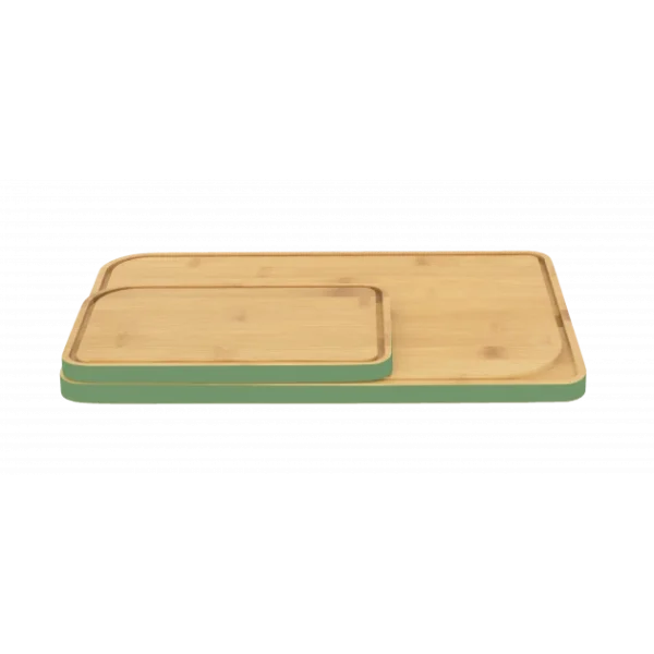 Lot 2 Planches à Découper Bambou Avec Rigole Vert Sauge Pebbly 3