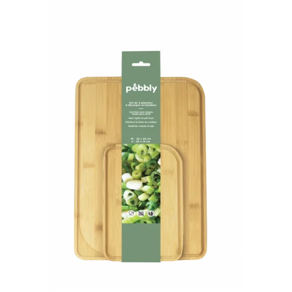 Lot 2 Planches à Découper Bambou Avec Rigole Vert Sauge Pebbly 1